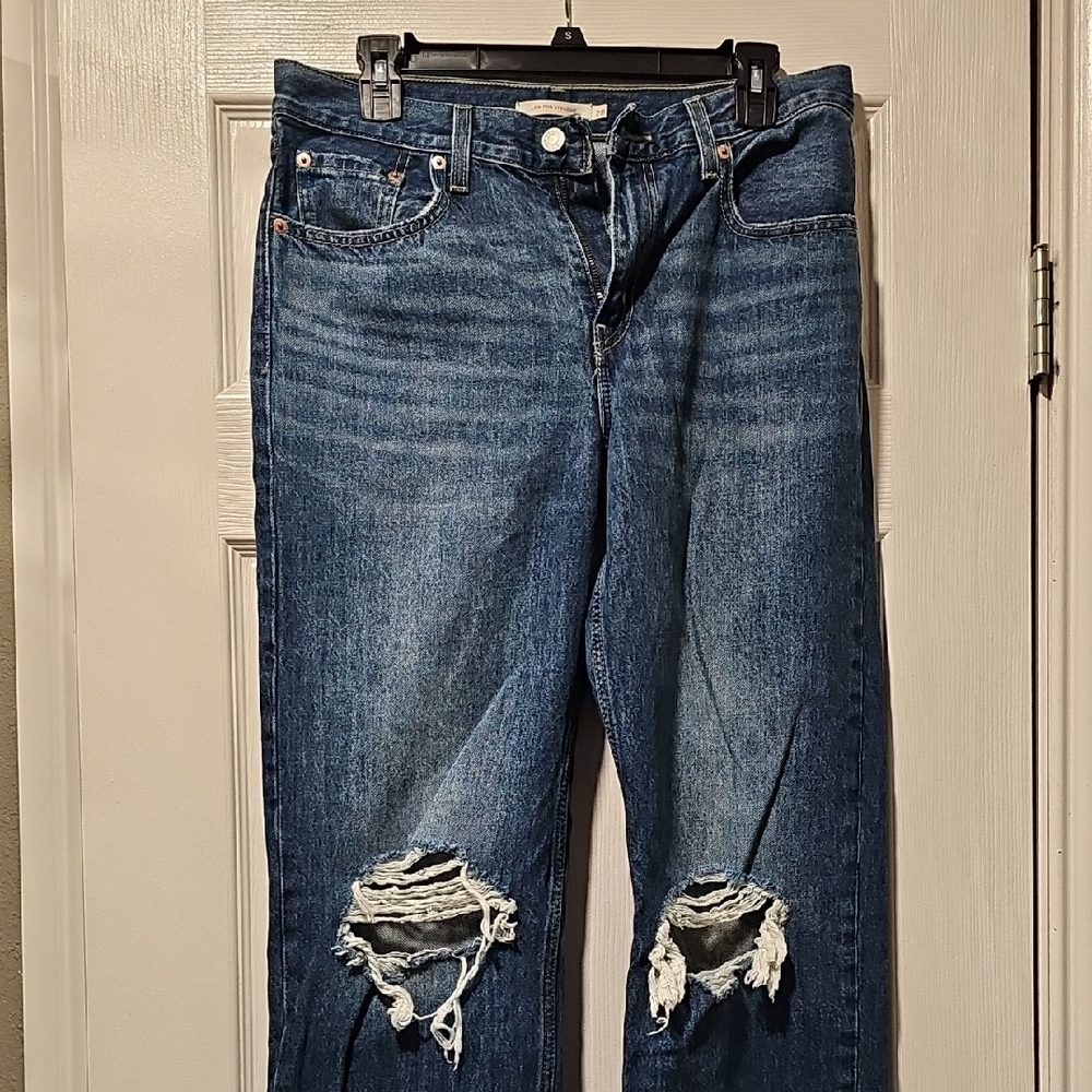 Levi's Dark Blue Ripped Boyfriend Jeans